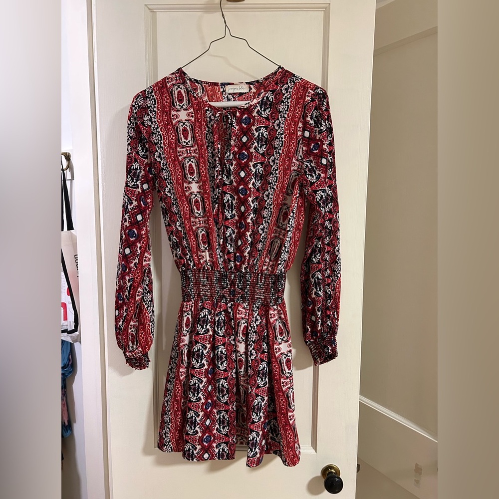 Elegant Red and Black Long Sleeve Dress